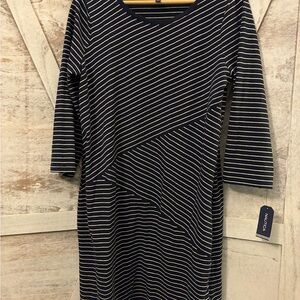 Nautica Women's Long Sleeve Navy and White Striped Dress